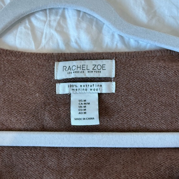 Rachel Zoe Brown Cardigan 100% Merino Wool with Gold Buttons Size Medium - Picture 5 of 5